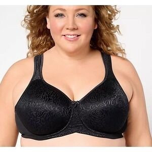 Breezies Women's Wild Rose Seamless Underwire Support Bra Black Size 48DD EUC